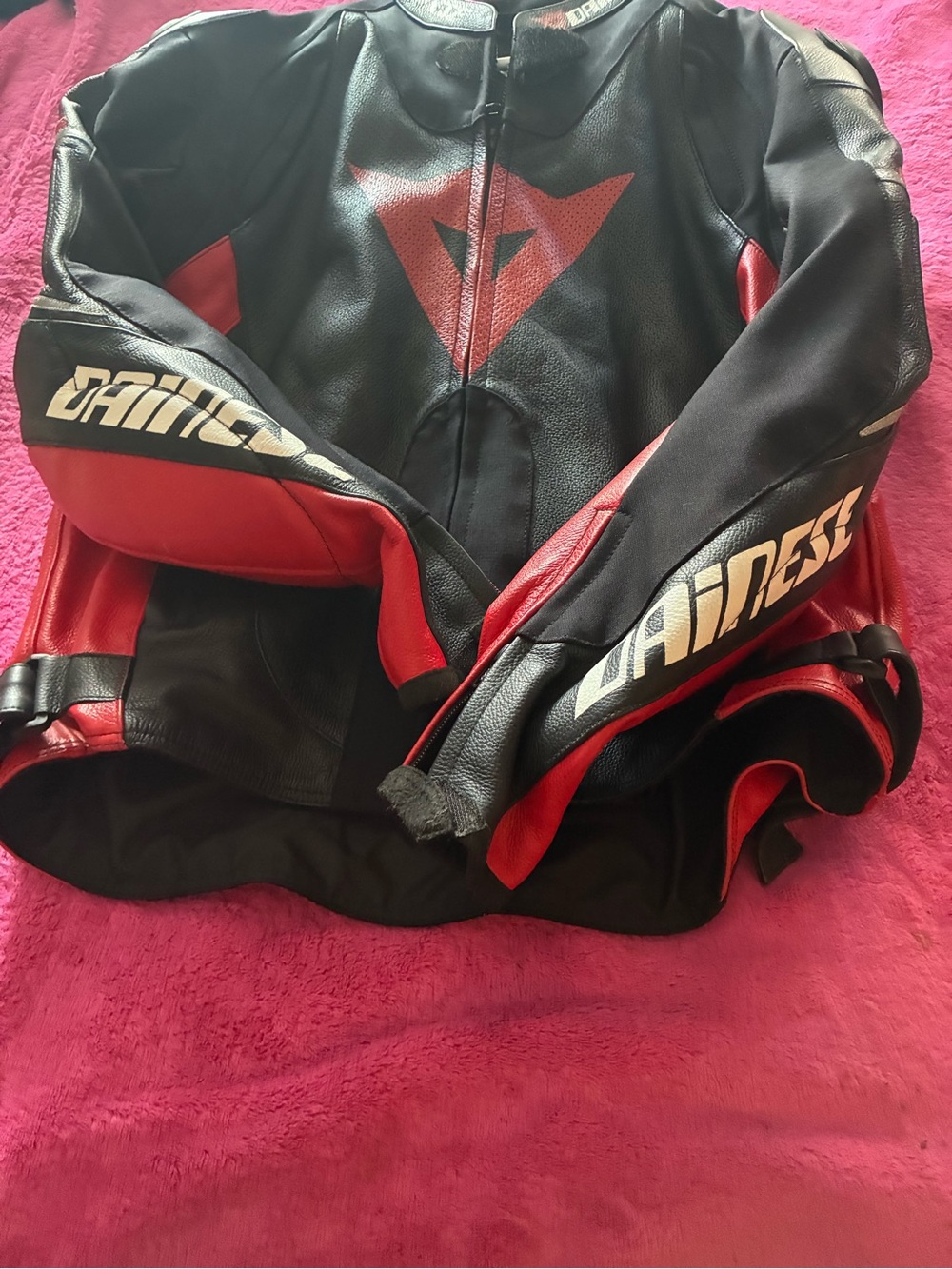 Dainese Men's Black and Red Leather Motorcycle Jacket